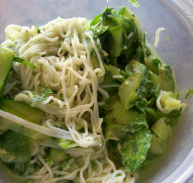 Zucchini and Shirataki Noodles with Cottage Cheese and Chive Sauce