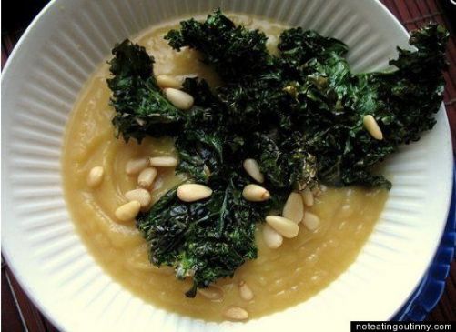 Image of Acorn Squash Soup With Roasted Kale And Pinenuts, Spark Recipes