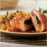 Gruyère, Arugula, and Prosciutto-Stuffed Chicken Breasts with Caramelized Shallot Sauce