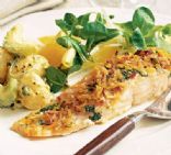 Roast salmon with spiced coconut crumbs
