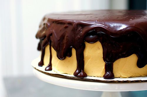 Sour Cream-Chocolate Cake with Peanut Butter Frosting and Chocolate-Peanut Butter Glaze